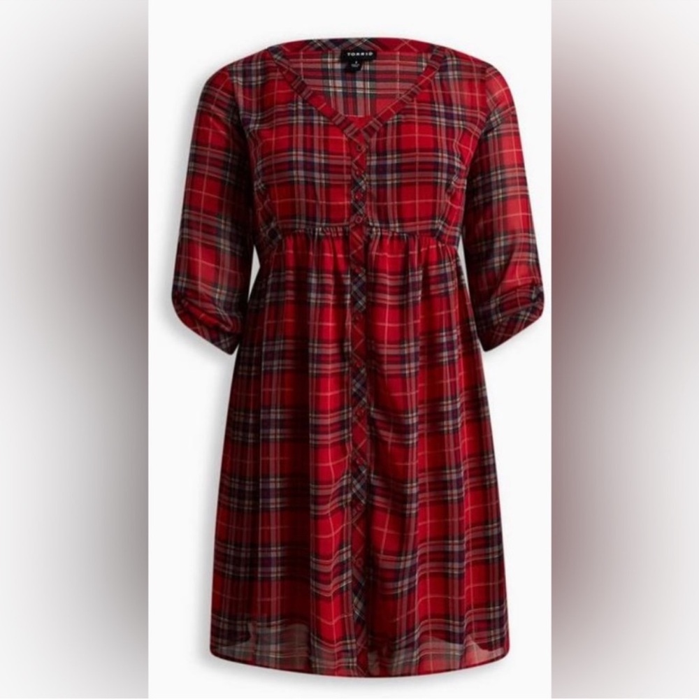 New Without Tags! Torrid Mini Chiffon Plaid Button Up Shirt Dress Size 1